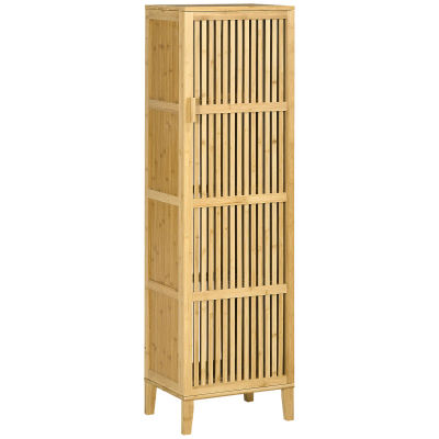 Mueble de almacenamiento de bambú HOMCOM, armario con 4 niveles y diseño de listones en la puerta para baño, dormitorio, sala de estar, 40x30 x cm
