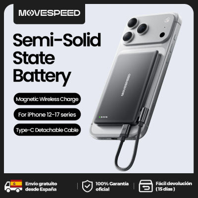 Cargador Inalámbrico Magnético MOVESPEED, Batería Externa de 10000mAh/5000mAh de Estado Semisólido para iPhone, Cargador Rápido PD de 15W