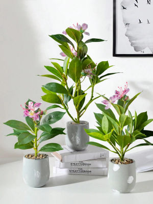 Plantas artificiales de Azaleas de 21-40cm, árbol de goma falso, hojas de palma Tropical, Ficus de imitación con flores, plantas verdes de plástico para el hogar