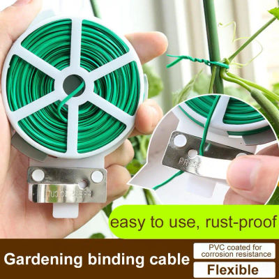 Ataduras de jardín con cortador, alambre recubierto de plástico verde, soporte para plantas resistente a la intemperie, organizador multiusos para cables y bolsas