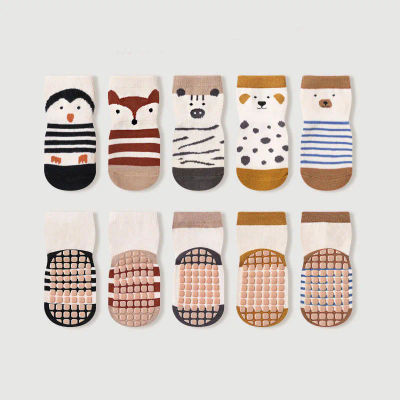 5 pares de calcetines antideslizantes para niños, bonitos calcetines de suelo con patrón de dibujos animados para bebés y niñas, cómodos y transpirables para niños pequeños