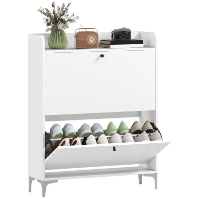 Mueble zapatero HOMCOM para 16 pares, zapatero moderno y estrecho con 2 cajones extraíbles, estantes ajustables y placa.