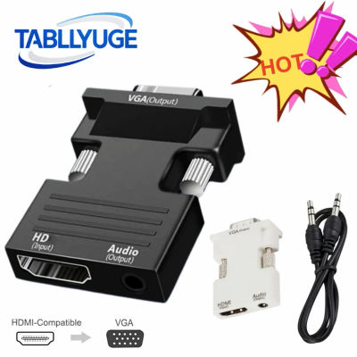 Adaptador compatible con HDMI a VGA 1080P con cable de audio de 3,5 mm para PC, portátil, monitor, convertidor compatible con HDMI hembra a VGA macho