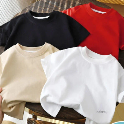 2025 Camiseta de manga corta de algodón para niños, camiseta blanca, roja y negra, ropa de verano para bebés, camisetas para niños