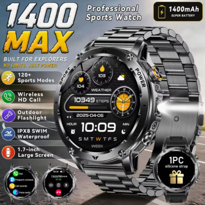 Reloj Inteligente Deportivo 2026 con Batería de 1400mAh, Resistente al Agua IP69K, Linterna LED, Monitor de Ritmo Cardíaco para Hombres