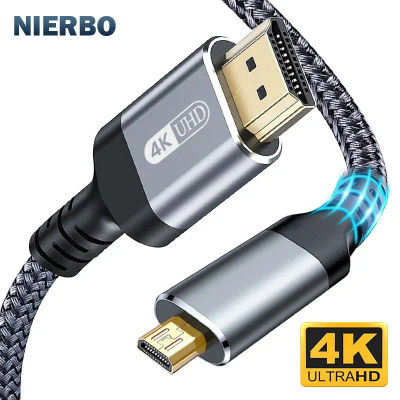 NIERBO Cable Micro HDMI a HDMI Adaptador de cable trenzado macho a macho 2.0 4K@60HZ 2K@165HZ 18Gbps Compatible con monitor de cámara