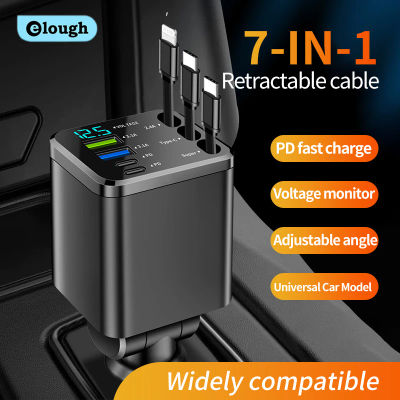 Elough-cargador de coche 7 en 1, Cable retráctil USB C a ios para iPhone, Samsung, cargador de teléfono para coche, encendedor de cigarrillos USB, adaptador QC