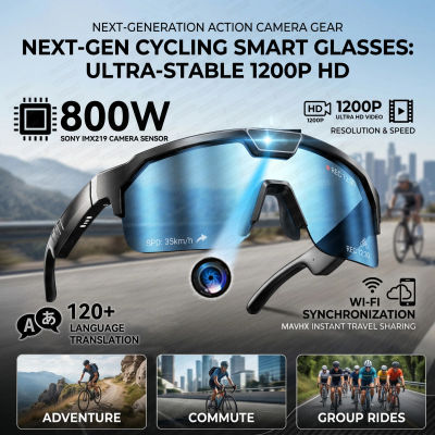Gafas Inteligentes con Cámara 4K HD Antivibración y Altavoces Estéreo 3D, Gafas de Sol Deportivas Polarizadas UV400, Bluetooth, IA, Video POV para Exteriores