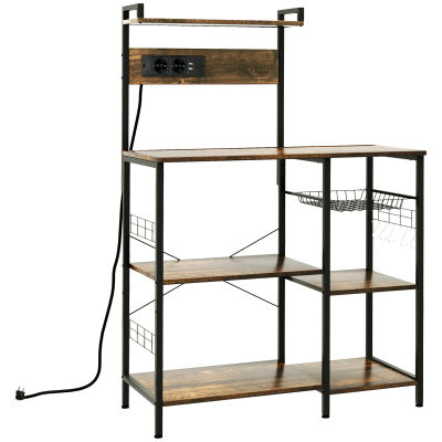 HOMCOM Estante de Cocina con Toma de Corriente Cargador USB 90x42x130 cm Marrón