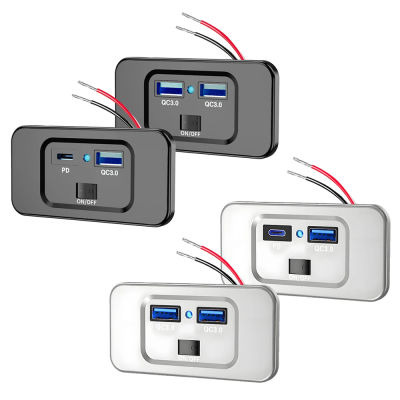 Enchufe USB de 12V para RV, 30W PD Tipo-C y Puerto USB QC3.0 de 18W, Cargador de Coche, Adaptador de Panel de Montaje en Pared para Coche, Barco, Autobús, ATV, UTV, Camper