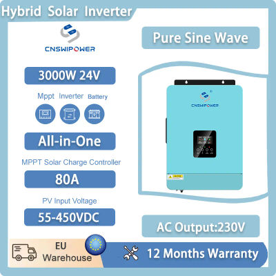 Inversor Híbrido CNSWIPOWER 3200VA 3000W de Onda Sinusoidal Pura con Cargador Solar MPPT de 80A, Conversión de CC24V a CA230V