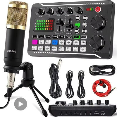 Micrófono profesional inalámbrico, tarjeta mezcladora de sonido, cambiador de voz Bluetooth para PC, tarjeta de sonido digital con cable USB para transmisión en vivo