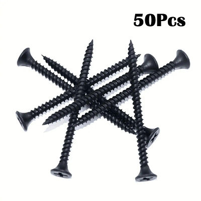 50 Uds M3.5 tornillos de chapa de cabeza plana cruzada negra tornillos de acero al carbono para taladro de madera adecuados para mantenimiento de muebles de madera