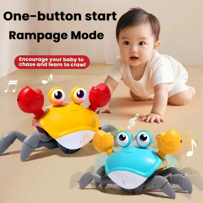 Juguetes de cangrejo para gatear para bebés con música, juguetes musicales con luz LED para niños pequeños, evita obstáculos automáticamente, juguetes interactivos para niños