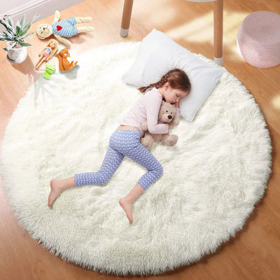Alfombra redonda de felpa súper suave, alfombras blancas esponjosas para sala de estar, decoración del hogar, dormitorio, decoración de habitación de niños, alfombra de pila gruesa para salón
