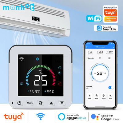 MANHOT Aire Acondicionado Inteligente con Control Remoto IR, Temporizador, WiFi, Sensor de Temperatura y Humedad, Monitor, Termostato, Pantalla Táctil LCD, Compatible con Alexa