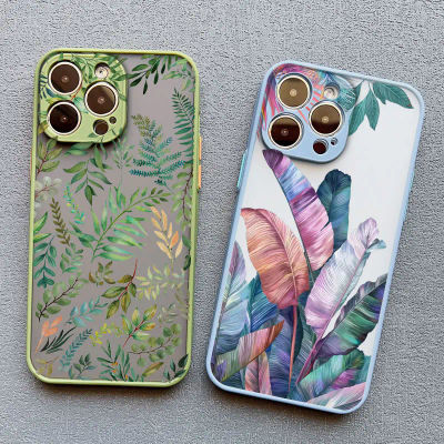 Funda de teléfono con hojas de palmera, planta y flor para iphone X XR XS 17 15 11 12 13 14 Pro Max 16 15 14 Plus, Funda trasera a prueba de golpes