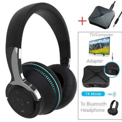 Auriculares Bluetooth para Tv, inalámbricos con micrófono, adaptador USB, auriculares con cancelación de ruido, estéreo, graves plegables para TV