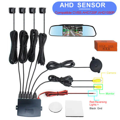 Sensor de Estacionamiento con Video CVBS AHD de Fábrica, Radar de Reversa para Auto con 4 Sondas, Monitor con Alarma, Compatible con Sistema Android