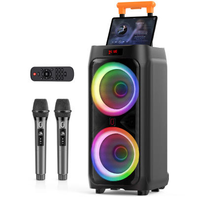 Máquina de Karaoke T9 con 2 micrófonos inalámbricos, altavoz Bluetooth portátil grande de 24" para adultos con ruedas rodantes