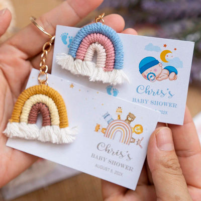 Llaveros de recuerdo para invitados, llaveros de arcoíris, macramé de arcoíris, recuerdos de boda, recuerdos de invitados para bebés recién nacidos