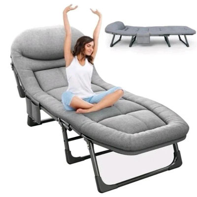 Chaise lounge plegable para exteriores para bronceado solar, cama plegable portátil para dormir y acampar con colchón y almohada-190x66x35cm