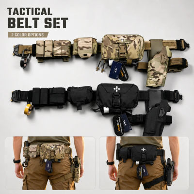 Conjunto de Cinturón Táctico de Liberación Rápida MOLLE con Funda, Bolsas para Cargadores y Correa para Pierna para Airsoft, Caza y Actividades al Aire Libre
