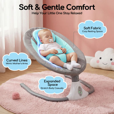 Silla Mecedora para Bebé de 0 a 18 Meses, Hamaca Eléctrica con Control Remoto y Temporizador, Columpio Reclinable Ajustable para Bebés