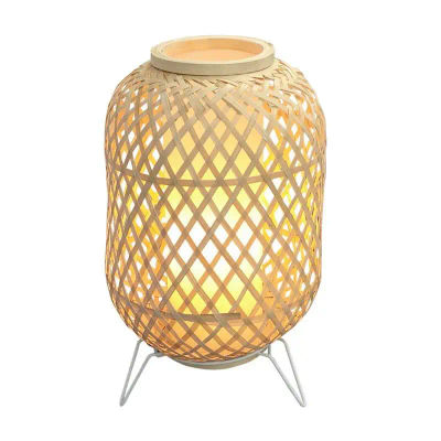 ALPINALUZ Lámpara de Mesa de Mimbre y Bambú: Luz Ambiental Contemporánea con Difusor para Sala de Estar - Estilo Vintage y Acogedor