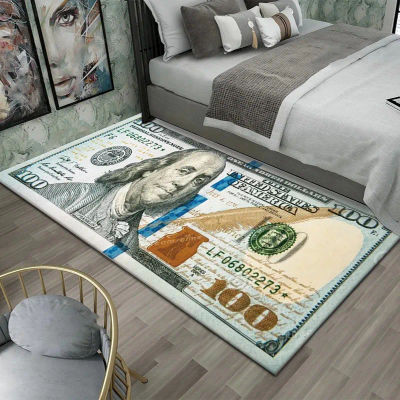 VIKAMA Alfombra creativa con estampado de dólares, alfombra antideslizante para dormitorio, fácil de limpiar, alfombra para sala de juegos, dormitorio, decoración del hogar