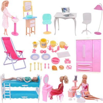Muebles para casa de muñecas Barbies, mesa de cama, silla, herramientas de limpieza de plástico para accesorios de Barbies de 11,8 pulgadas, Mini muebles, regalos de modelo