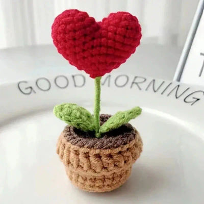 Planta en maceta pequeña con acabado tejido a mano, simulación de flor en maceta, decoración floral, regalo creativo, adorno.