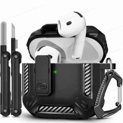 Funda para AirPods 4, funda con bloqueo seguro, funda protectora contra caídas con llavero limpiador para auriculares Airpods 4. a generación 2024