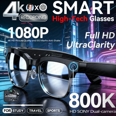 Nuevo 4k HD 800W Cámara gafas inteligentes hombres 100 + traducción en idioma 1080P disparar vídeo WIFI transmisión reproductor de música gafas de llamada