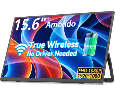 Amoudo-Monitor móvil inalámbrico, batería de 8000 mAh, 15,6 pulgadas, 1920x1080P, pantalla móvil Compatible con VESA, Monitor portátil IPS