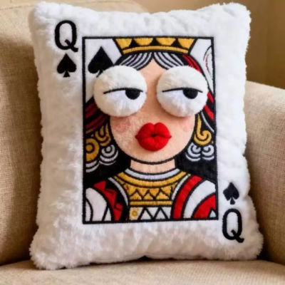 Divertida Almohada Bordada con Dibujos Animados, Almohada Decorativa Suave para Sofá, Almohada Cuadrada con Temática de Videojuegos, Decoración para Sala de Estar