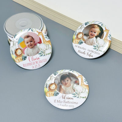 Imanes Personalizados para Refrigerador con Foto, Regalo de Primer Cumpleaños para Bebés de Un Año, Recuerdo de Fiesta con Temática de Animales de Safari