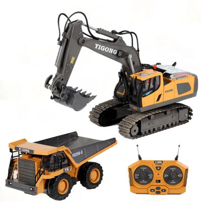 Modelo de Vehículo de Construcción RC 4WD de Aleación, Excavadora, Bulldozer, Camión Volquete, Cargador a Control Remoto con Luces y Sonido, Juguete de Regalo