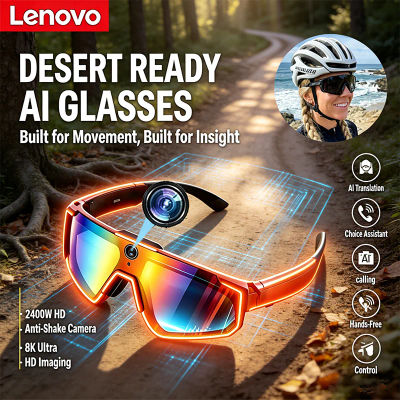 Lenovo 2026 Nuevas Gafas Inteligentes con IA 1080P 8MP ChatGPT Antivibración para Ciclismo, Video, Foto, Deportes, Gafas de Sol con Micrófono Dual, 32GB, Resistentes al Viento