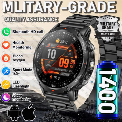 Nuevo reloj inteligente militar resistente para hombre 2026, batería de 1400mAh, GPS para exteriores, linterna LED, resistente al agua, llamadas Bluetooth, salud