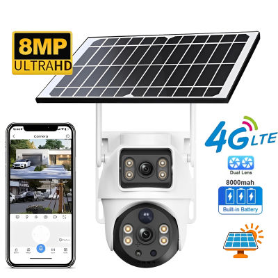 Cámara Solar 4G con tarjeta Sim, 8MP, 4K, lente Dual, Monitor de visión Dual, visión nocturna, protección de seguridad, videovigilancia PTZ