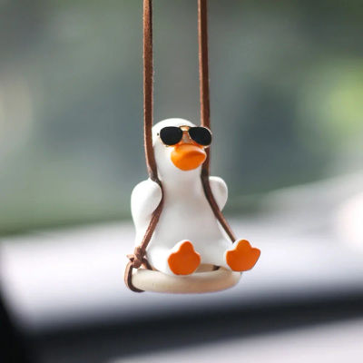 Pato oscilante blanco frío de yeso con gafas de sol, decoración de automóviles, adornos de espejo retrovisor de coche, pato creativo, decoración automática
