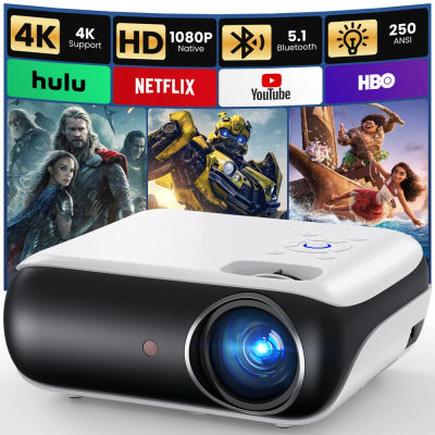 Proyector Bluetooth HAPPRUN Native 1080P, proyector de películas portátil para exteriores Full HD con altavoz incorporado, con HDMI, USB, AV
