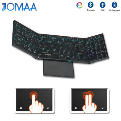 Teclado Plegable Retroiluminado JOMAA de Tamaño Completo, Inalámbrico 2.4G y Bluetooth Recargable con Panel Táctil, Teclado Numérico, 7 Opciones de Color