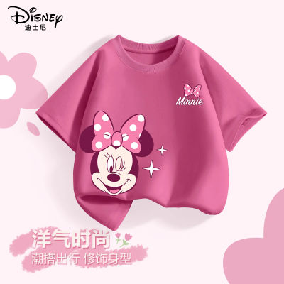 Camiseta de manga corta para niñas de Disney, nuevo estilo 20225, camisa base 100% algodón para bebés, ropa elegante de verano para niños de media manga para niñas