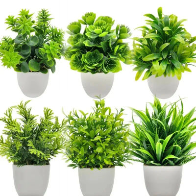 Planta Artificial con Maceta de Plástico, Vegetación Artificial para Decoración de Hogar, Oficina, Escritorio, Sala de Estar, Dormitorio, Sin Necesidad de Mantenimiento