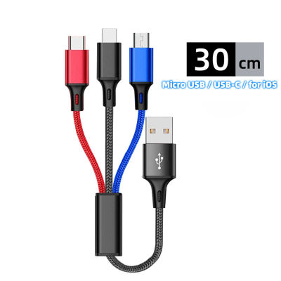 Cable USB 3 en 1 Cable corto Micro USB tipo C para iPhone 13 12 11 Samsung Xiaomi Cable cargador de teléfono móvil Mini Cable