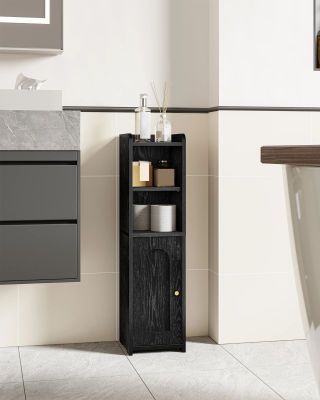 Mueble de Almacenamiento para Baño, Gabinete Esquinero de Madera con Puertas y Estante Ajustable, Gabinete Estrecho para Papel Higiénico