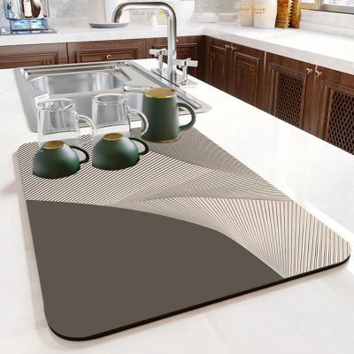Alfombra de cocina negra grisáceo, escurridor de platos de diatomita, alfombra de café súper absorbente, almohadilla de drenaje, estera de secado de platos, protección de mesa de Bar de café