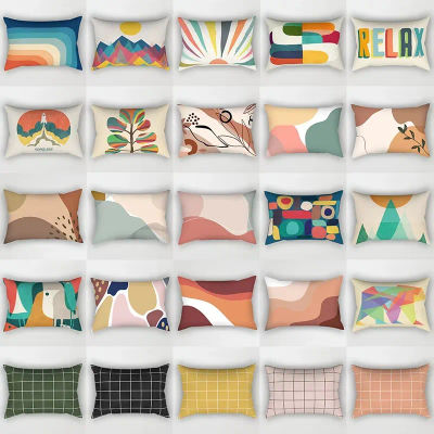 Funda de almohada decorativa con estampado de plantas y patrón geométrico de arcoíris, cojín para dormitorio, sala de estar y oficina, decoración del hogar, funda de almohada Rectangular